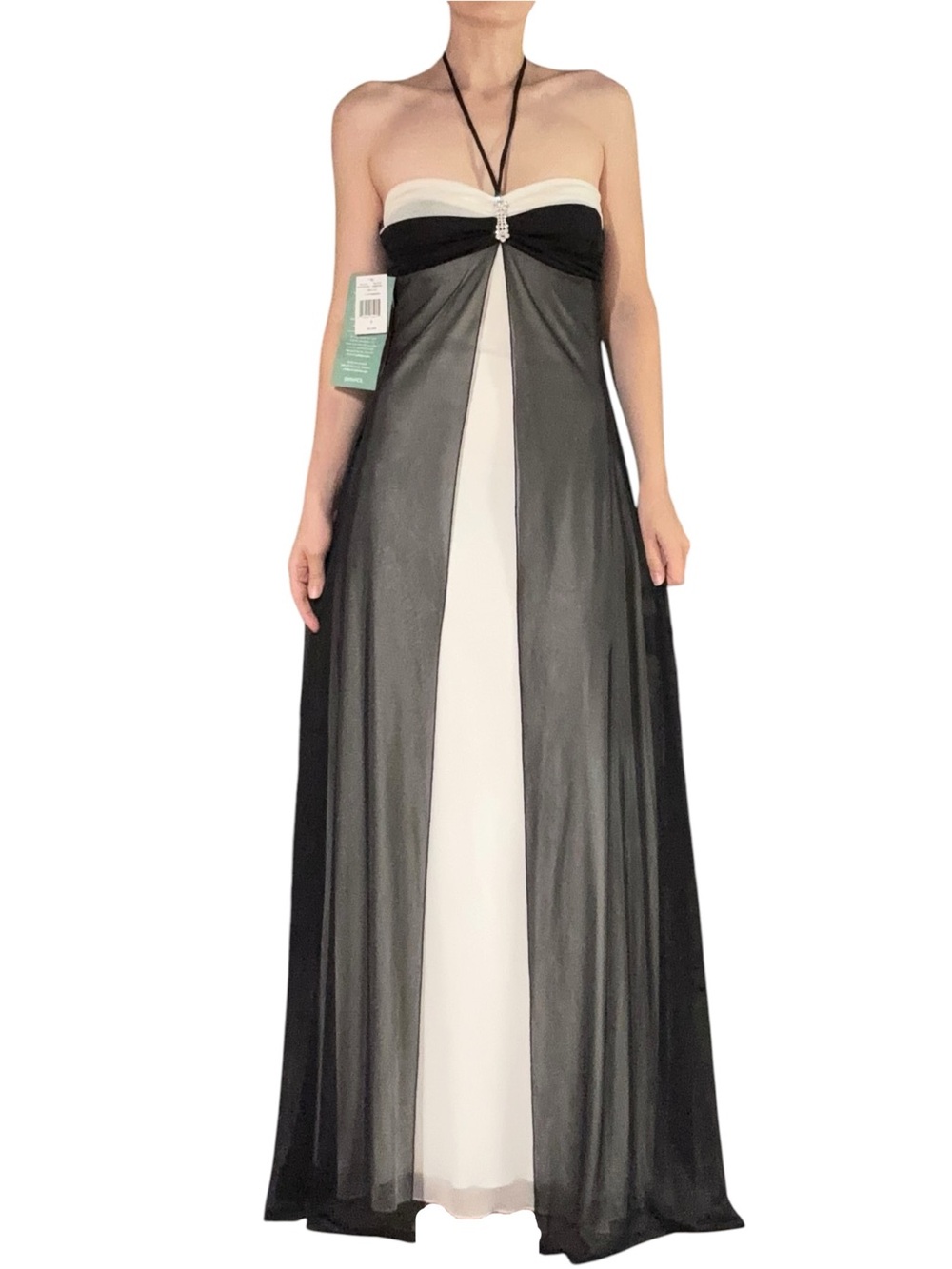 NWT✨ | Beata Studio | Vintage Y2K Mesh Overlay Halter Grecian Formal Maxi Gown